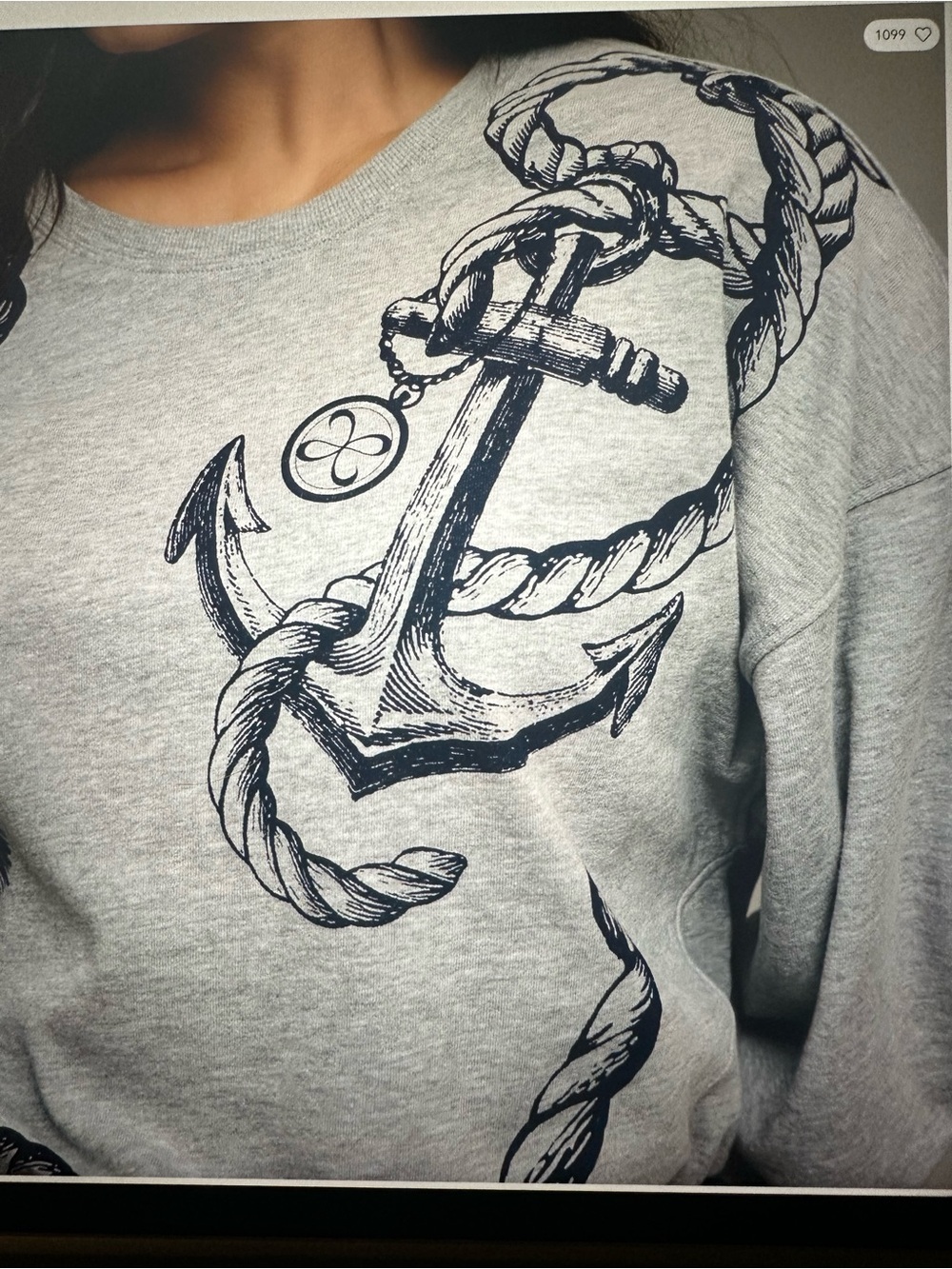 New with Tag! Anthropologie Maeve Gray Nautical Puff Sleeve Sweatshirt sz XL - Picture 6 of 10